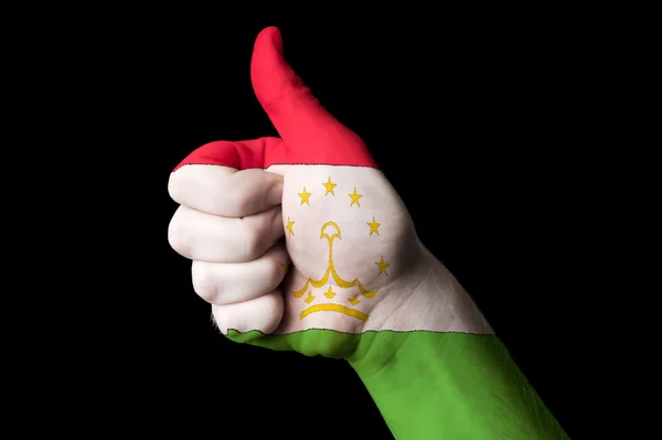 Tajikistan national flag thumb up gesture for excellence and ach — Stock Photo, Image