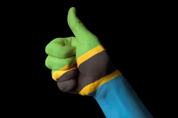 Tanzania national flag thumb up gesture for excellence and achie — Stock Photo, Image