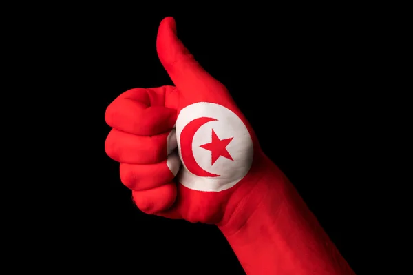 チュニジアの国旗の卓越性と重の目標のためのジェスチャーを親指します。 — ストック写真