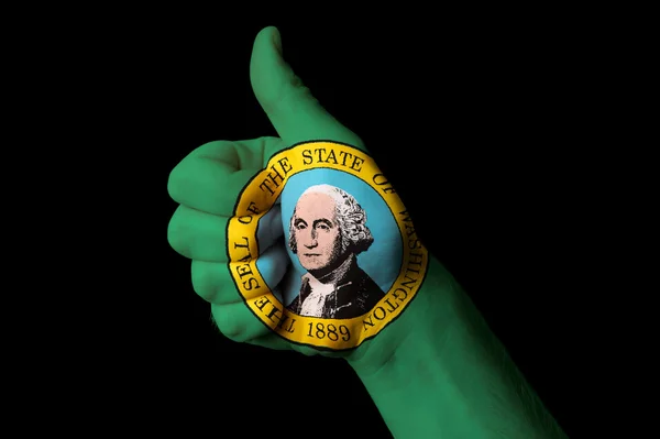 Washington us state flag thumb up gesture for excellence and ach — Stock Photo, Image