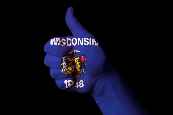 Wisconsin nós estado bandeira polegar gesto para cima para a excelência e achi — Fotografia de Stock