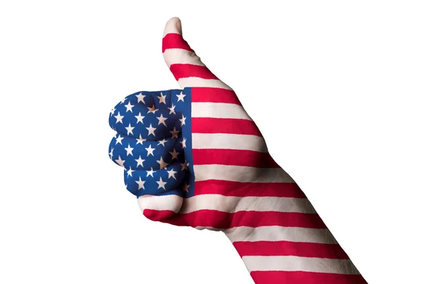 Ameryka flaga kciuk gest do doskonałości i achiev — Zdjęcie stockowe