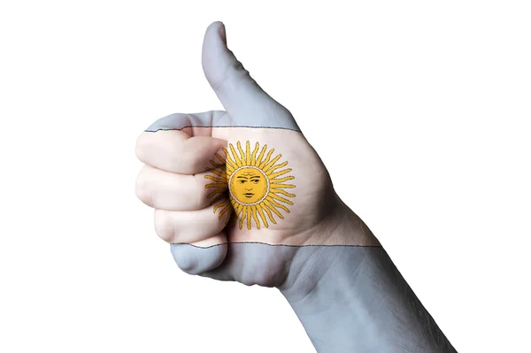 Argentina national flag thumb up gesture for excellence and achi — Stock Photo, Image