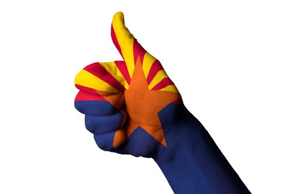 Arizona nás státní vlajky palec nahoru gesto pro dokonalost a dosa — Stock fotografie