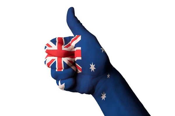 Australien flagga tummen upp gest för excellence och achi — Stockfoto