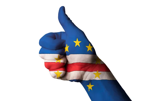 stock image Cape verde national flag thumb up gesture for excellence and ach