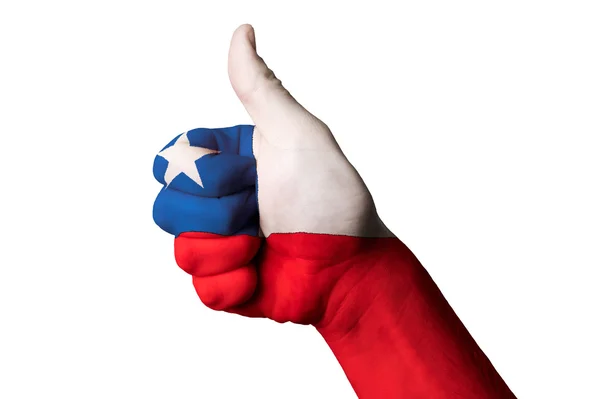 Drapeau national du Chili pouce vers le haut geste pour l'excellence et accomplir — Photo