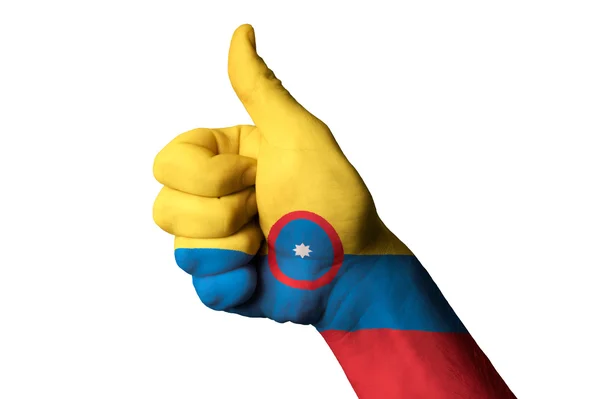 優秀さとげたジェスチャー親指コロンビア国旗 — ストック写真