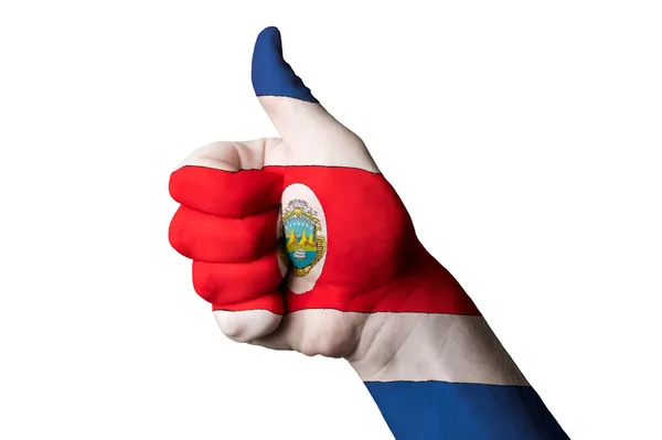 CostaRica nationale vlag duim omhoog gebaar naar uitmuntendheid en achi — Stockfoto