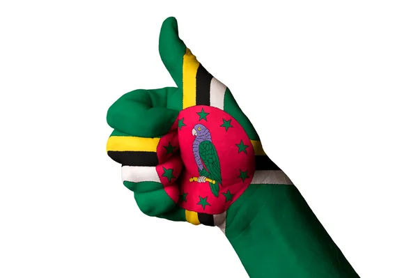 Dominica bandeira nacional polegar gesto para cima para a excelência e achie — Fotografia de Stock
