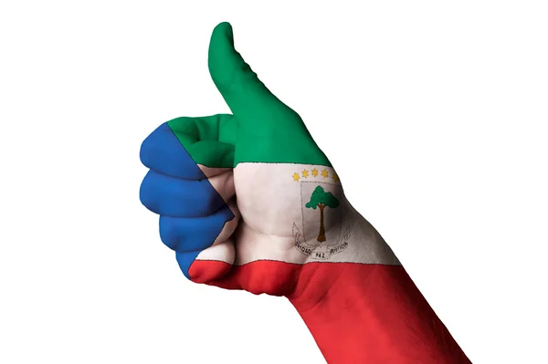 Equatorial guinea national flag thumb up gesture for excellence — Stock Photo, Image