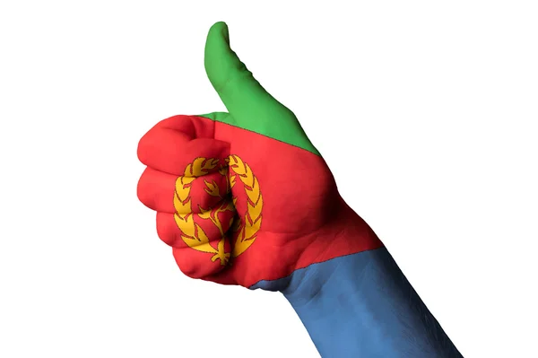 Flaga Erytrei kciukiem do góry gest do doskonałości i achiev — Zdjęcie stockowe