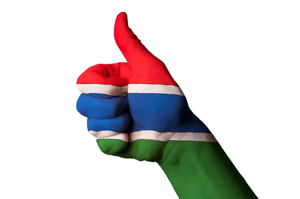 Gambias flagga tummen upp gest för excellence och uppnå — Stockfoto