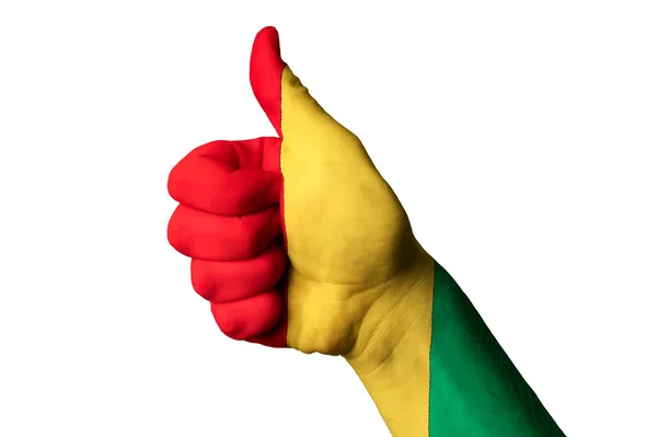 几内亚国旗拇指向上卓越的姿态，并实现 — 图库照片