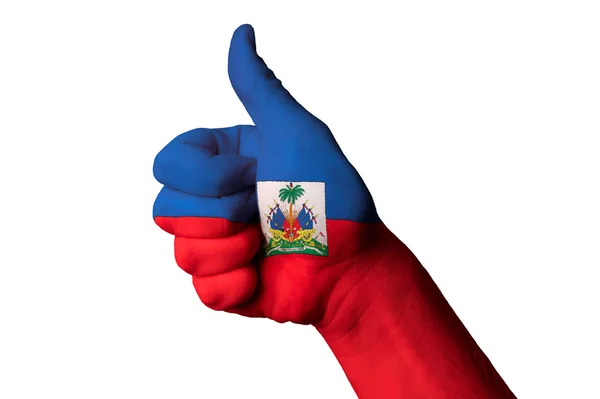 Haiti nationale Flagge Daumen hoch Geste für Exzellenz und erreicht — Stockfoto