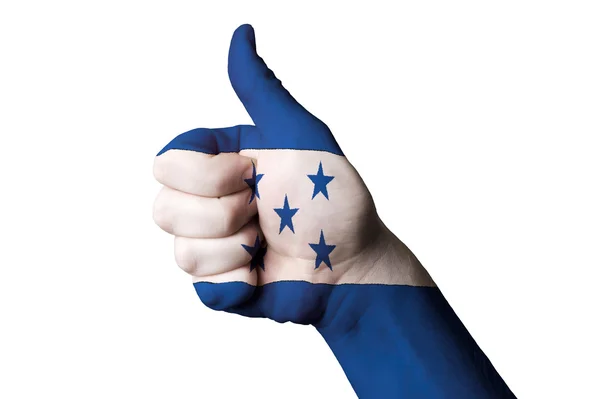 Nationale vlag van Honduras duim omhoog gebaar naar uitmuntendheid en achie — Stockfoto
