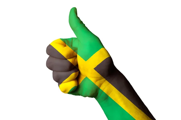 Ямайка национальный флаг большой палец вверх жест за совершенство и ачиев — стоковое фото