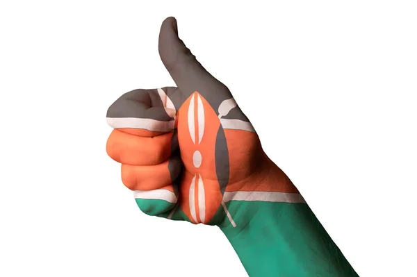 Nationale vlag van Kenia duim omhoog gebaar naar uitmuntendheid en achievem — Stockfoto