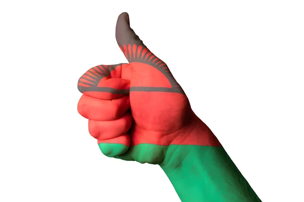 Bandeira nacional do Malawi polegar para cima gesto de excelência e alcançar — Fotografia de Stock