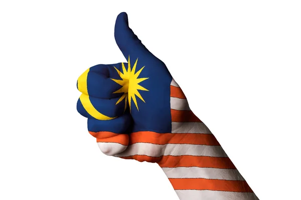 Malásia bandeira nacional polegar gesto para cima para a excelência e achie — Fotografia de Stock