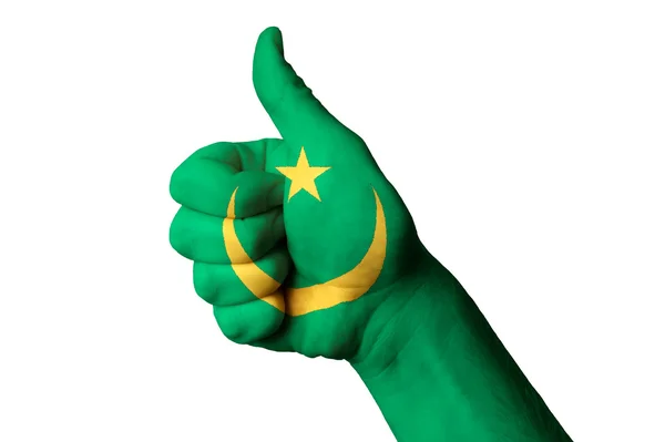 Εθνική σημαία της Μαυριτανίας αντίχειρα επάνω χειρονομία για αριστεία και ach — Φωτογραφία Αρχείου