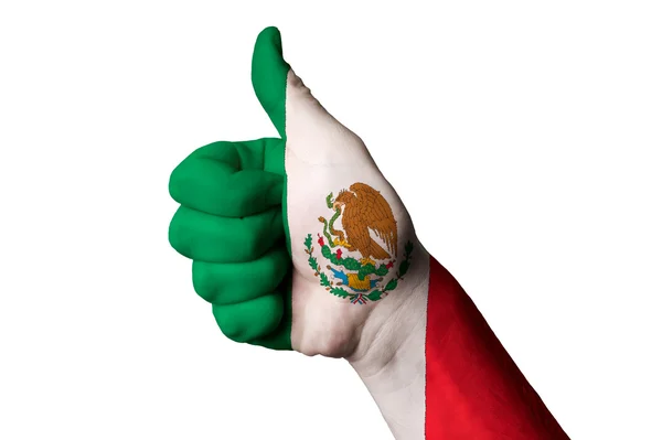 Національний прапор Мексики великий палець вгору жестом за видатні досягнення і досягнення — стокове фото