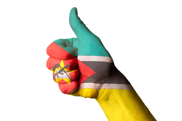 Mozambique national flag thumb up gesture for excellence and ach — Stock Photo, Image