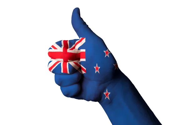 Nueva bandera nacional de Zelanda pulgar hacia arriba gesto de excelencia y ac —  Fotos de Stock