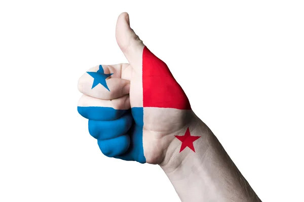 Flaga Panamy kciukiem do góry gest do doskonałości i osiągnięcie — Zdjęcie stockowe