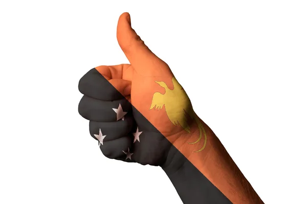 Papúa nueva guinea bandera nacional pulgar hacia arriba gesto de excelencia a —  Fotos de Stock