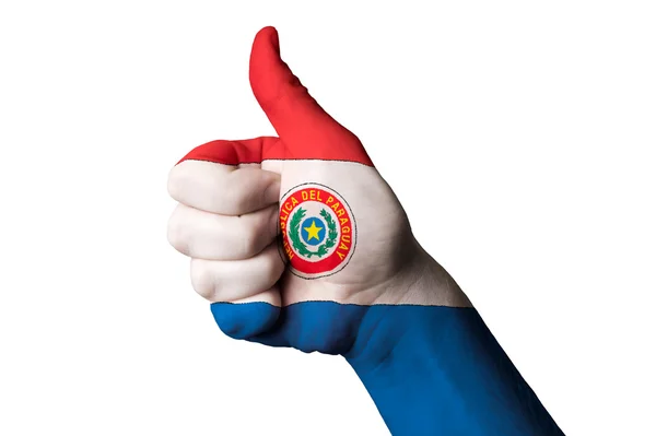 Paraguay national flag thumb up gesture for excellence and achie — Stock Photo, Image