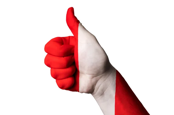 Peru flagga tummen upp gest för kvalitet och achieveme — Stockfoto