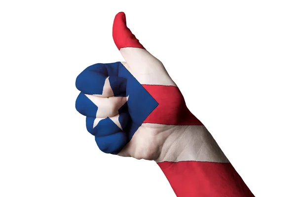 Puerto rico national flag thumb up gesture for excellence and ac — Stock Photo, Image