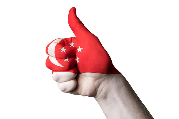 Singapura bandeira nacional polegar gesto para cima para a excelência e achi — Fotografia de Stock