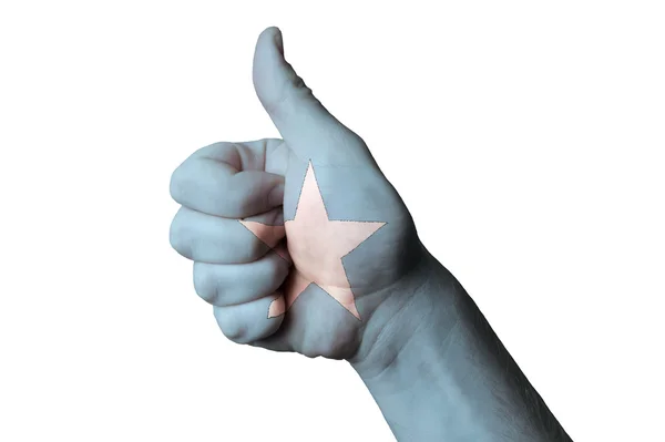 Somalia national flag thumb up gesture for excellence and achiev — Stock Photo, Image