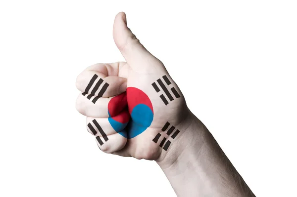 Kore Cumhuriyeti ulusal bayrak başparmak yukarı hareketi için mükemmellik ve ac — Stok fotoğraf