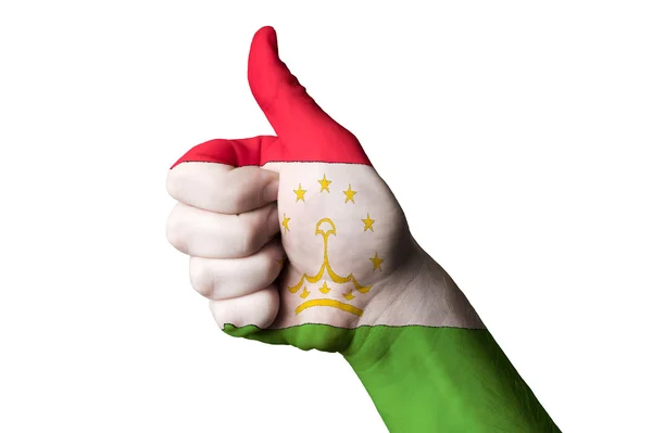 Nationale vlag van Tadzjikistan duim omhoog gebaar naar uitmuntendheid en ach — Stockfoto