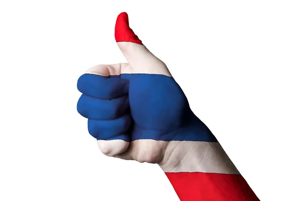 Thailand national flag thumb up gesture for excellence and achie — Stock Photo, Image