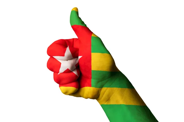 Togo bandeira nacional polegar gesto para cima para a excelência e alcançar — Fotografia de Stock