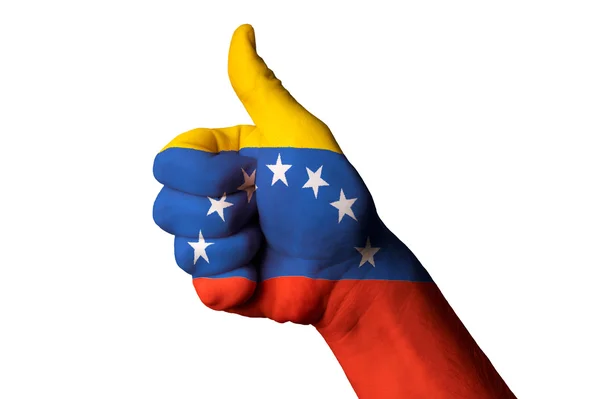 stock image Venezuela national flag thumb up gesture for excellence and achi