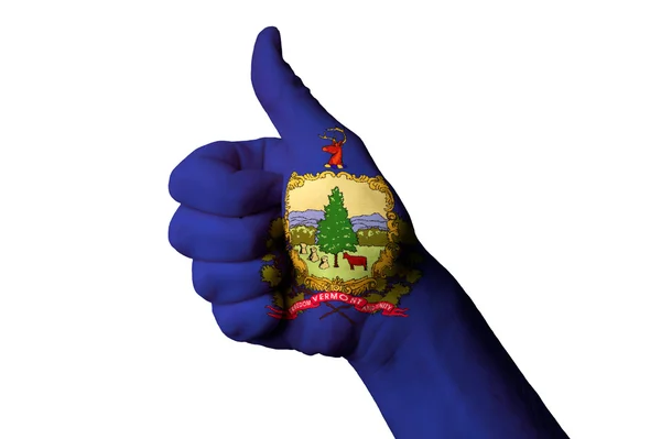 Vermont us state flag thumb up gesture for excellence and achiev — Stock Photo, Image