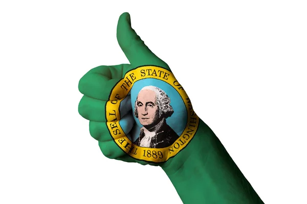 Washington us estado bandeira polegar gesto para cima para a excelência e ach — Fotografia de Stock