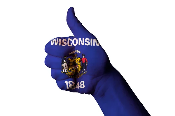 Wisconsin us state flag thumb up gesture for excellence and achi — Stock Photo, Image
