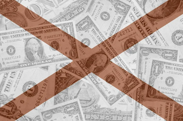 Флаг США с прозрачными долларовыми банкнотами в Ба — стоковое фото
