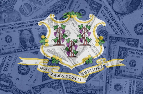 stock image US state of connecticut flag with transparent dollar banknotes i