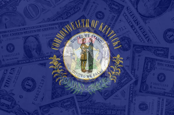 Ons staat kentucky vlag met transparante dollar biljetten in b — Stockfoto