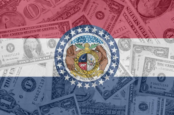 US state of missouri flag with transparent dollar banknotes in b — Stock Photo, Image