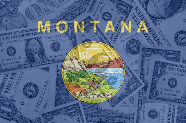 US state of montana flag with transparent dollar banknotes in ba — Stock Photo, Image