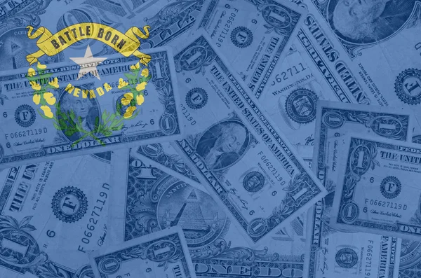 US state of nevada flag with transparent dollar banknotes in bac — Stock Photo, Image