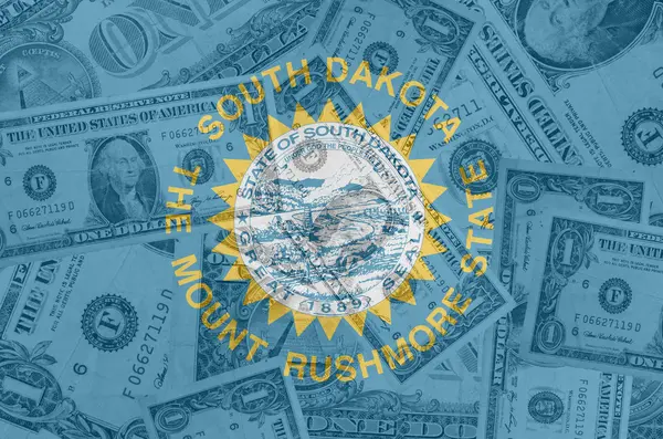 US state of south dakota flag with transparent dollar banknotes — Stock Photo, Image